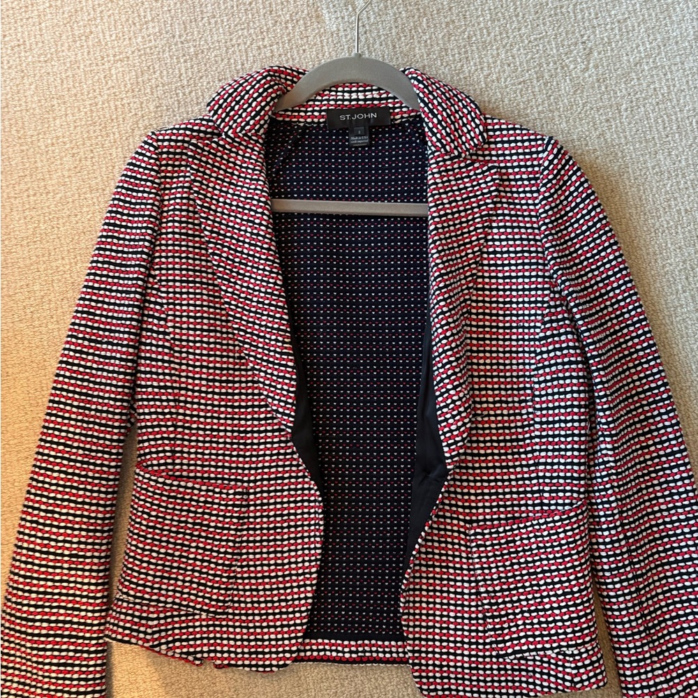 St. John Black, Red, and White Patterned Jacket